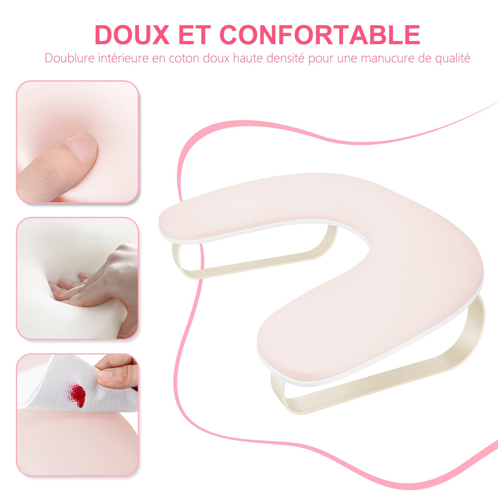 Coussin Manucure Repose Main en Cuir Nettoyable,Main pour Manucure avec Support en Alliage d'aluminium,Idéal pour les Technicien(ne) s Ongulaires Manucure(Rose)