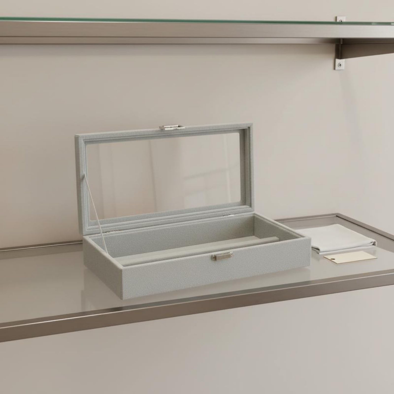 harayaa Brillen Aufbewahrungsbox Brillenetui Brillenorganizer Sonnenbrillenbox Schmuckkasten mit Pu Und Samt Futter Transparenter Deckel Und Metallverschluss, Weiß, Leder