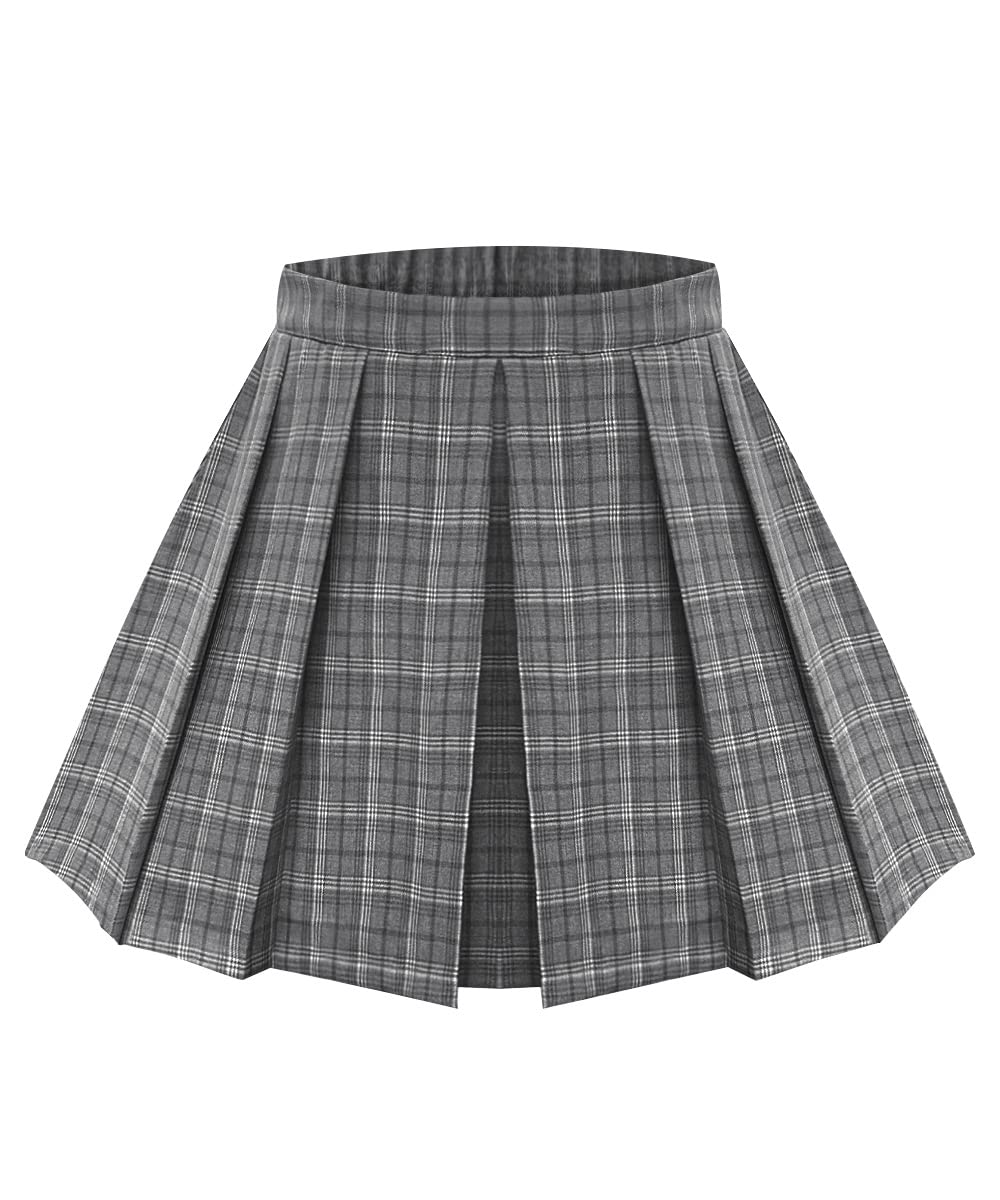 RITERA Plus Size Basic Versatile Stretchy Elastic Waist Flared Casual Mini Skater Skirt Pleated Plaid Skirt for Women