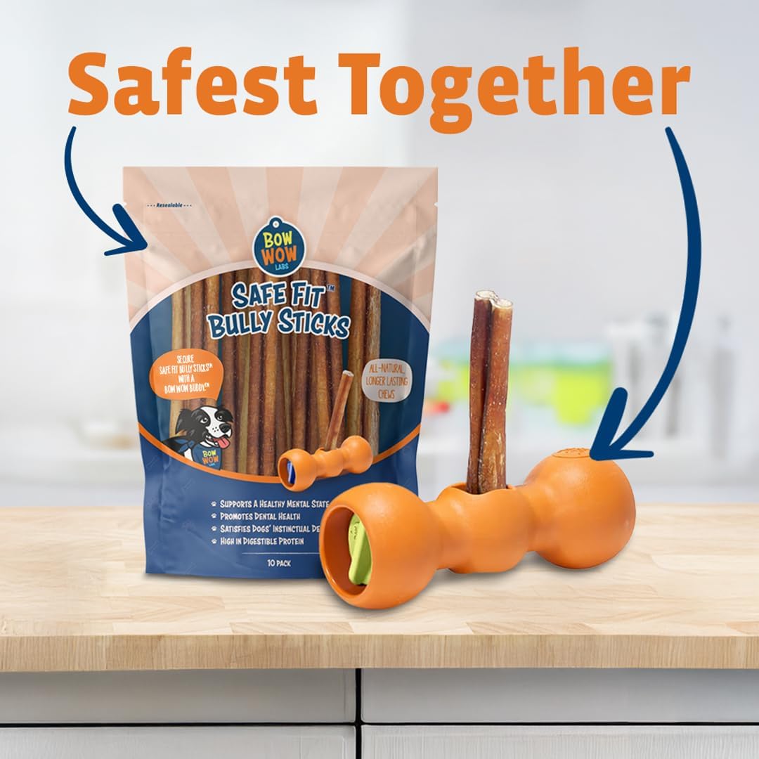 Bow Wow Labs New Bow Wow Buddy Starter Kit - Bully Sticks & Anti-Choking Bully Stick Holder Safety Device for Dogs (S)