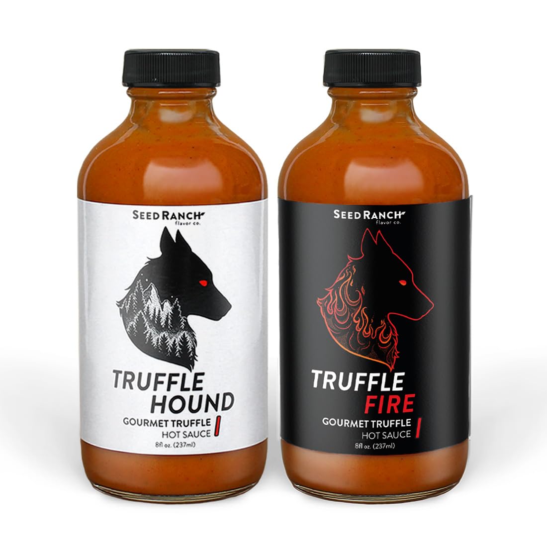Seed Ranch Truffle Hound & Truffle Fire Hot Sauce Variety Pack - Spicy & Savory Truffle Hot Sauce with Chile de Arbol, Ghost Pepper & Garlic - Vegan,