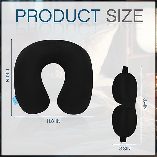 Miniatura 2 de Suzile 3 piezas de almohada inflable de viaje para viajar con 3 máscaras de ojos, 3 tapones para los oídos en forma de U almohada inflable de avión