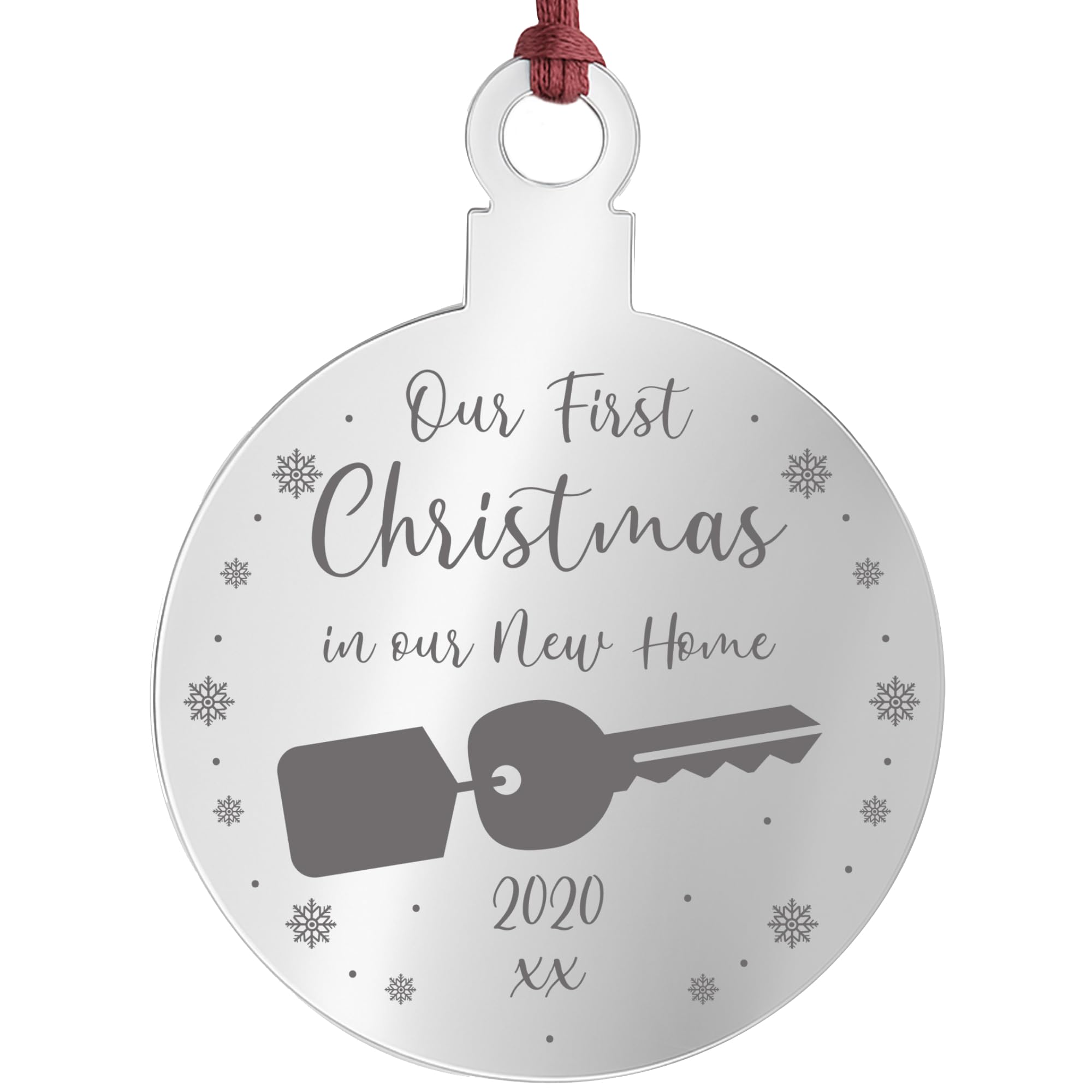 Personalised First Christmas In Our New Home Engraved Bauble Tree Decoration
