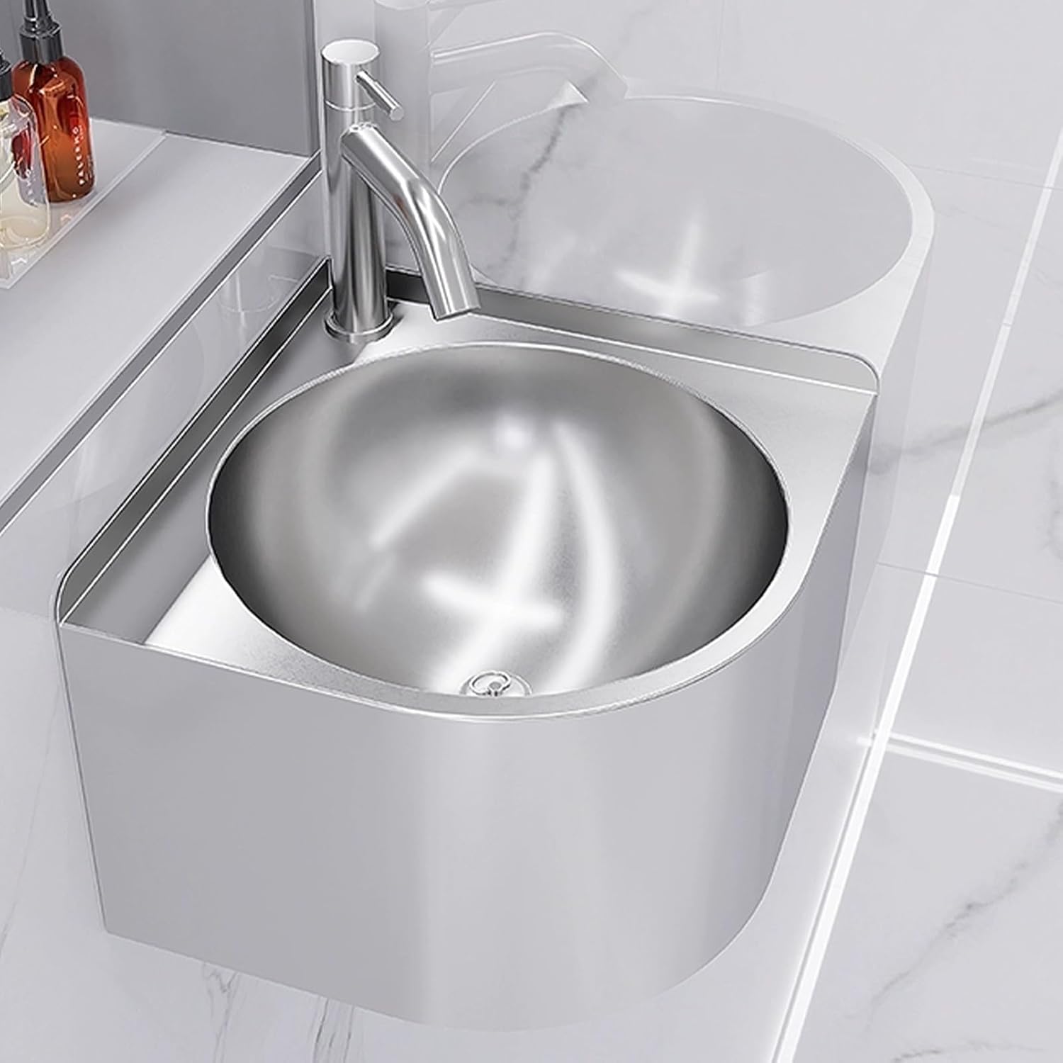 Corner Bathroom Sink, Corner Wall Mount Bathroom Sink, Stainless steel Corner Sink, Outdoor wash basin, tiny sink for Kitchen Bathroom Lavatory(Silver)