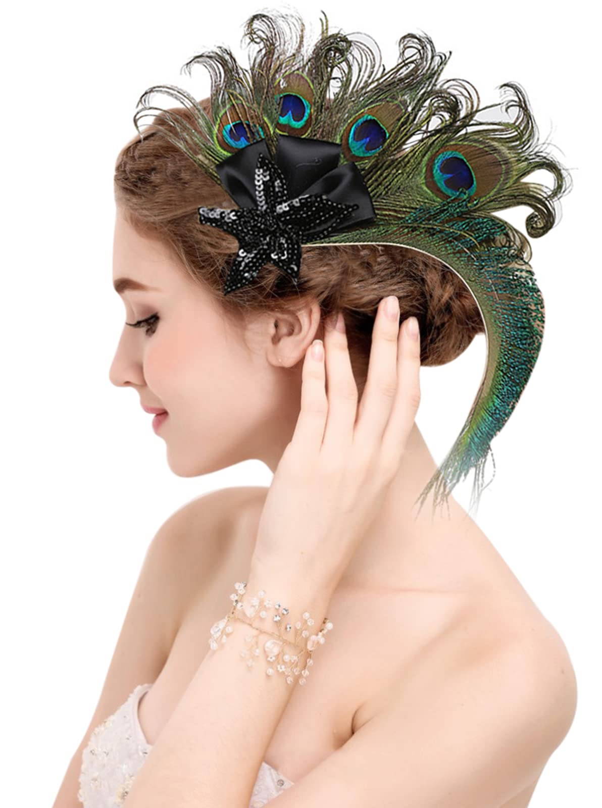 Z&X Peacock Feather Fascinator Hair Clip Vintage Wedding Tea Party Derby Hat 1920s Feathers Headpiece 15b Feather