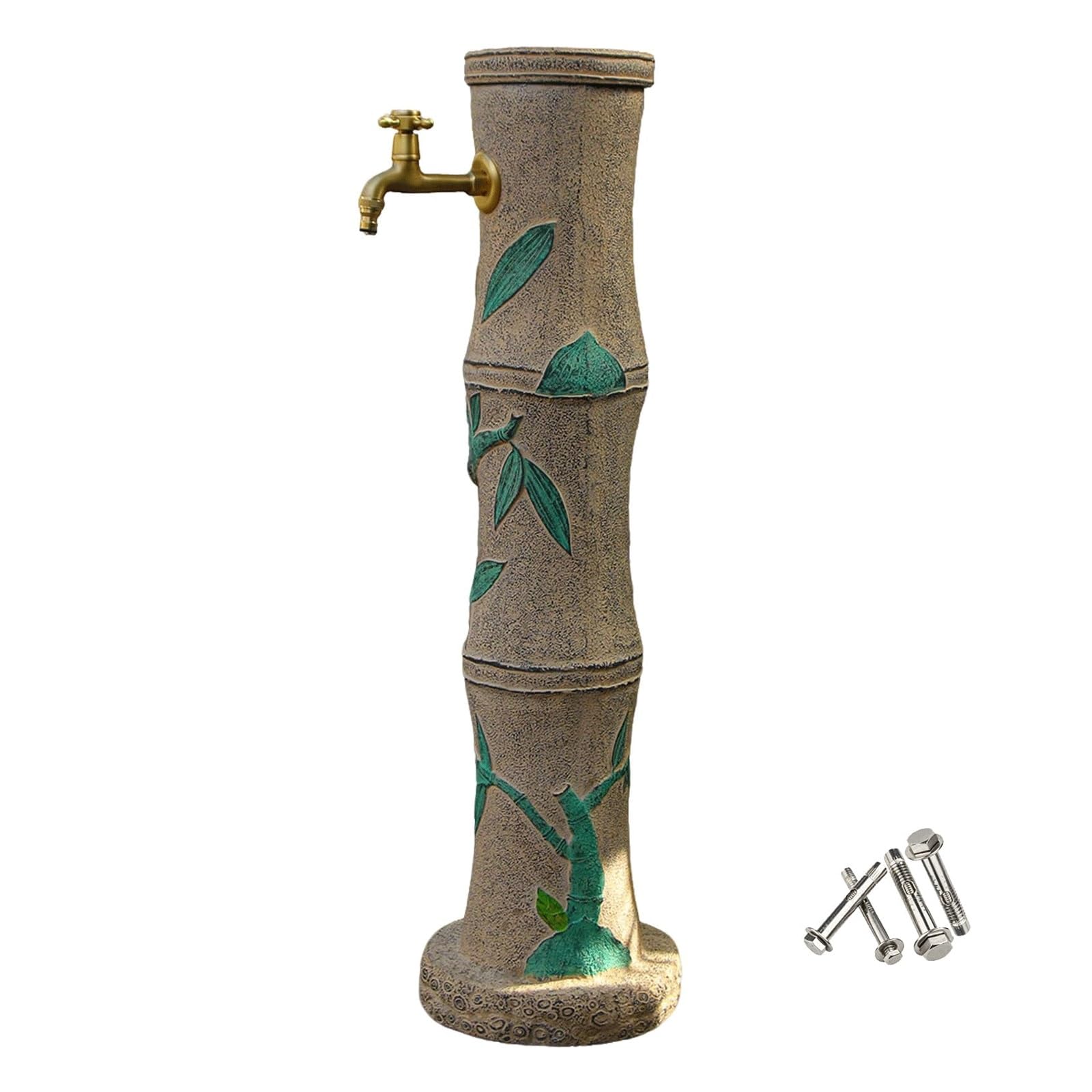 Freestanding Outdoor Garden Water Column,Decorative Bamboo Garden Hydrant with Brass Faucet Backyard Yard Water Fountain Spigot(17x88cm/7x35in)