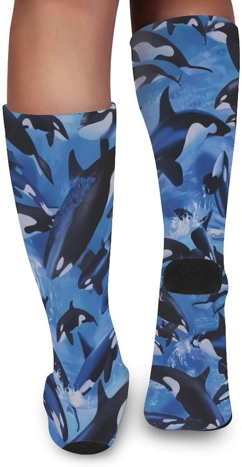 Killer Whale Orca Knee High Socks Athletic Long Stockings Sport Casual Crew Tube Sock Boot 46cm