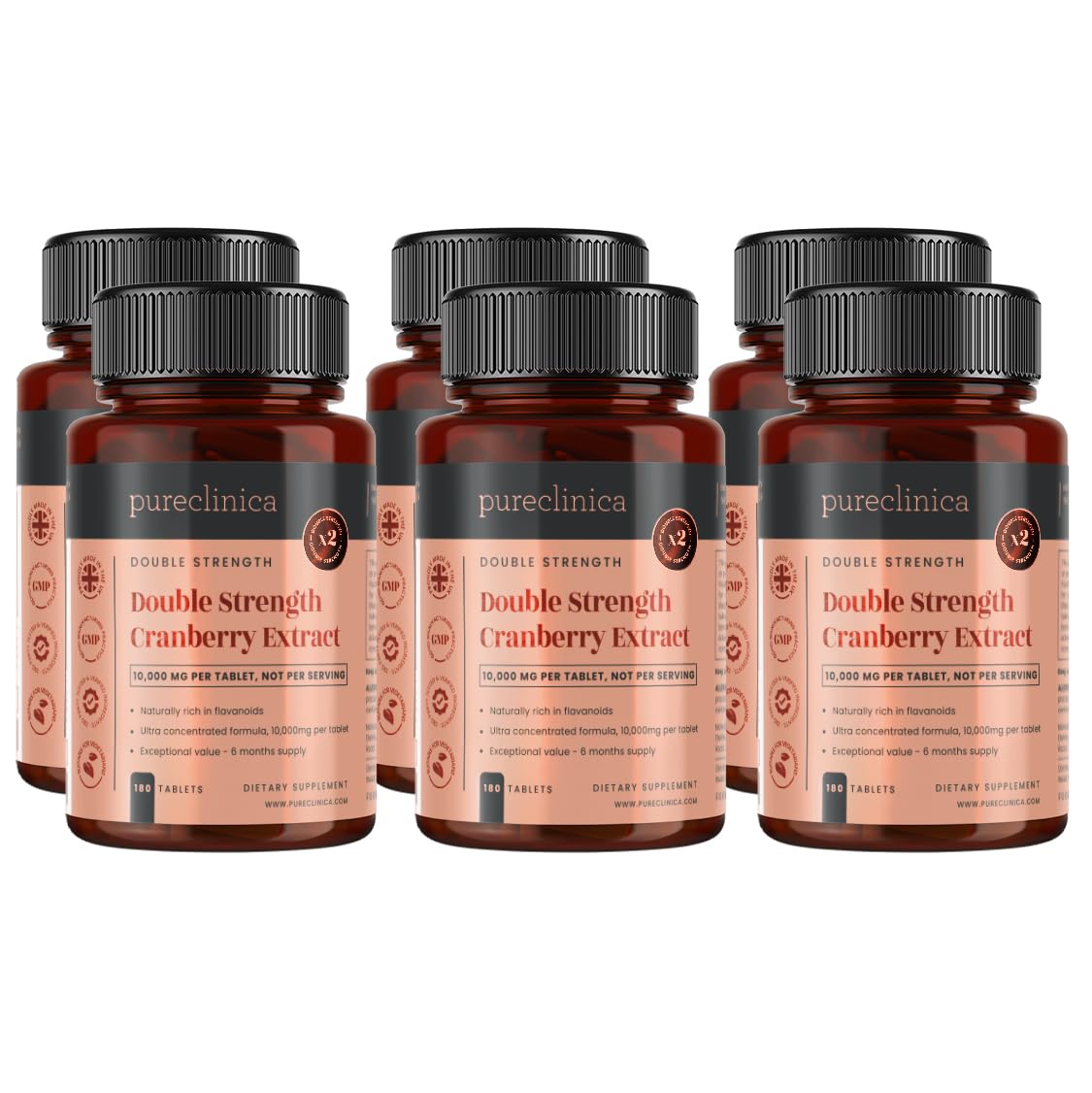 Cranberry-Extrakt mit doppelter Stärke, 10.000 mg x 1080 ultrakonzentrierte Tabletten(6 Flaschen à 180 Tabletten - 36 Monate Vorrat!)