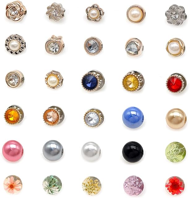 30 Pcs Women Shirt Brooch Buttons Cover Up Brooch Pins Safety Brooch Buttons, Shirt Brooch Pins Invisible Buttons for DIY Bags, T-Shirt, All Clothes, Hat Decoration (Retro Style)