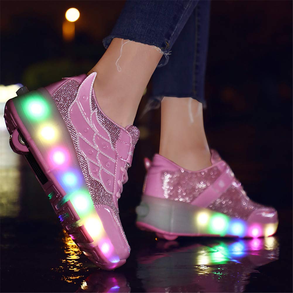 Buty LED dla chłopców dla dziewcząt, lampki USB do ładowania, migające 7 kolorów zmieniające się, wielofunkcyjne buty sportowe na kółkach na kółkach/podwójne zastosowanie buty sportowe na