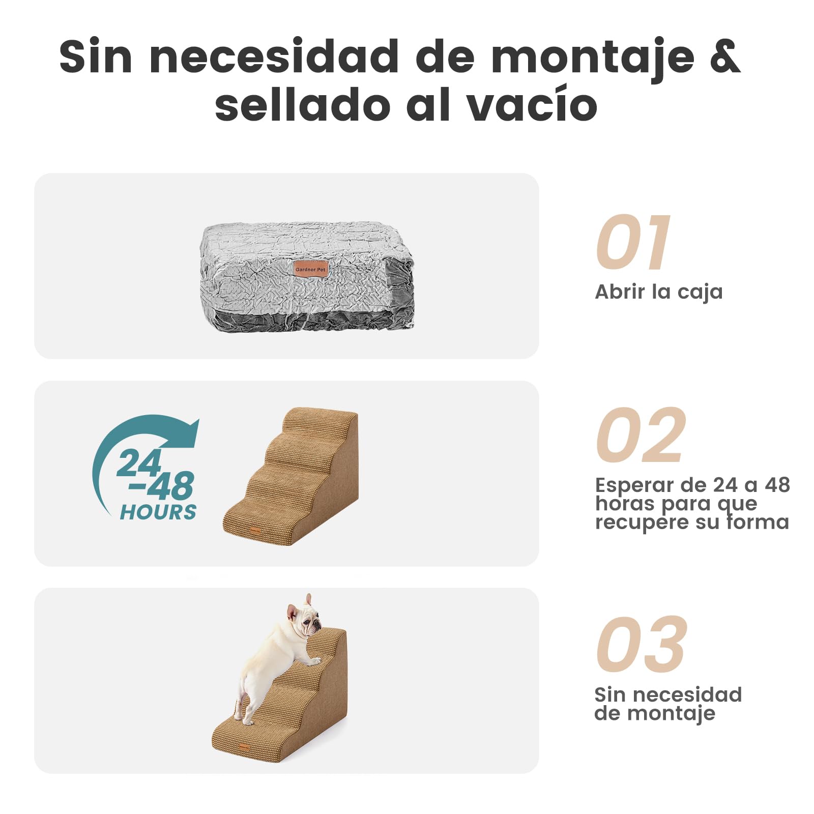 Gardner Pet Escalera para Perros Grade 4 de Espuma de Alta Densidad, 47 cm de Ancho, con Funda extraíble, Antideslizante, facilita el Acceso de Las Mascotas a sofás y Camas - Marrón