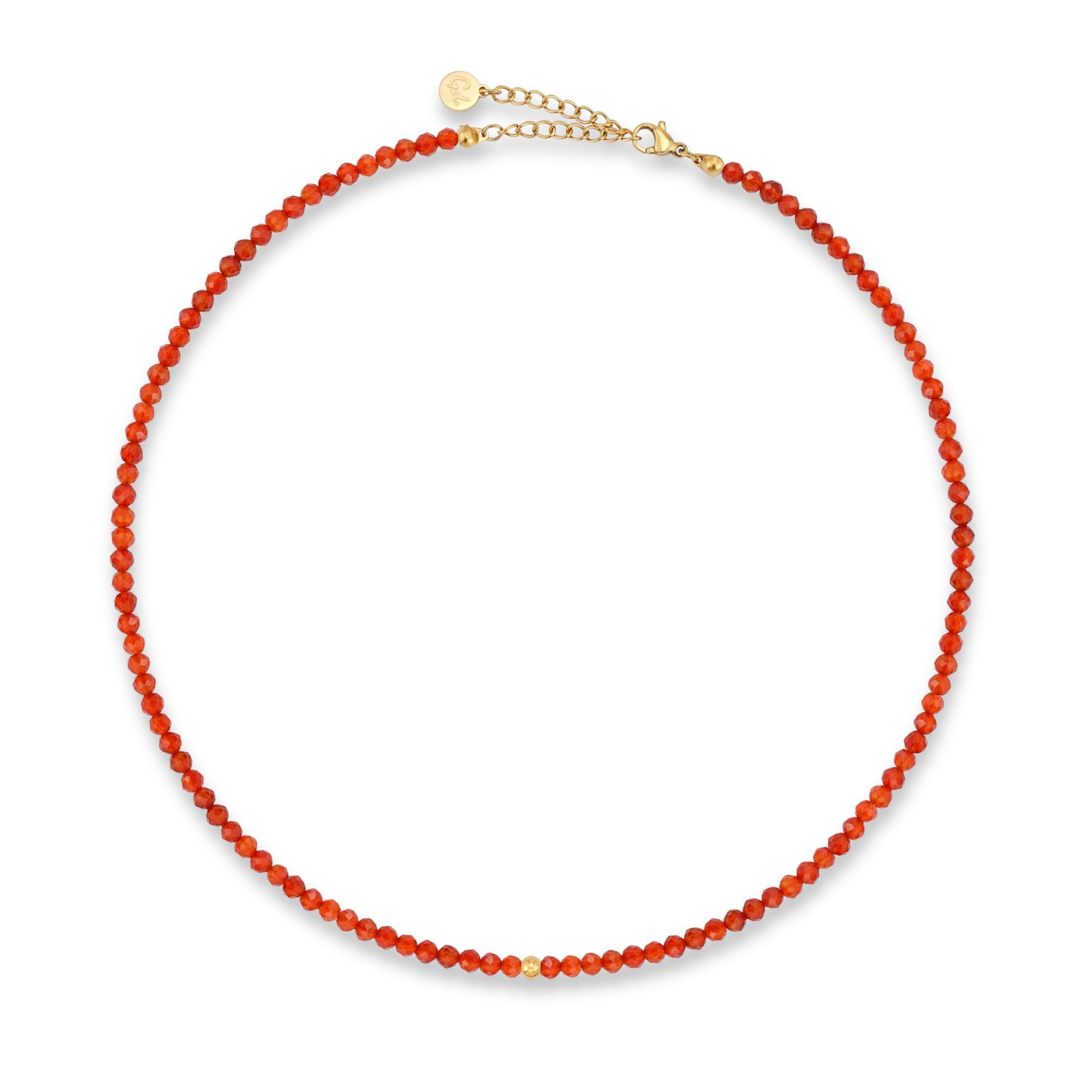 GD GOOD.designs Perlenkette Damen aus echten facettierten Natursteinen 4mm | Verstellbare Karneol Kette mit 18K Vergoldung (40–45 cm) | Wasserfeste Boho Halskette (rot)