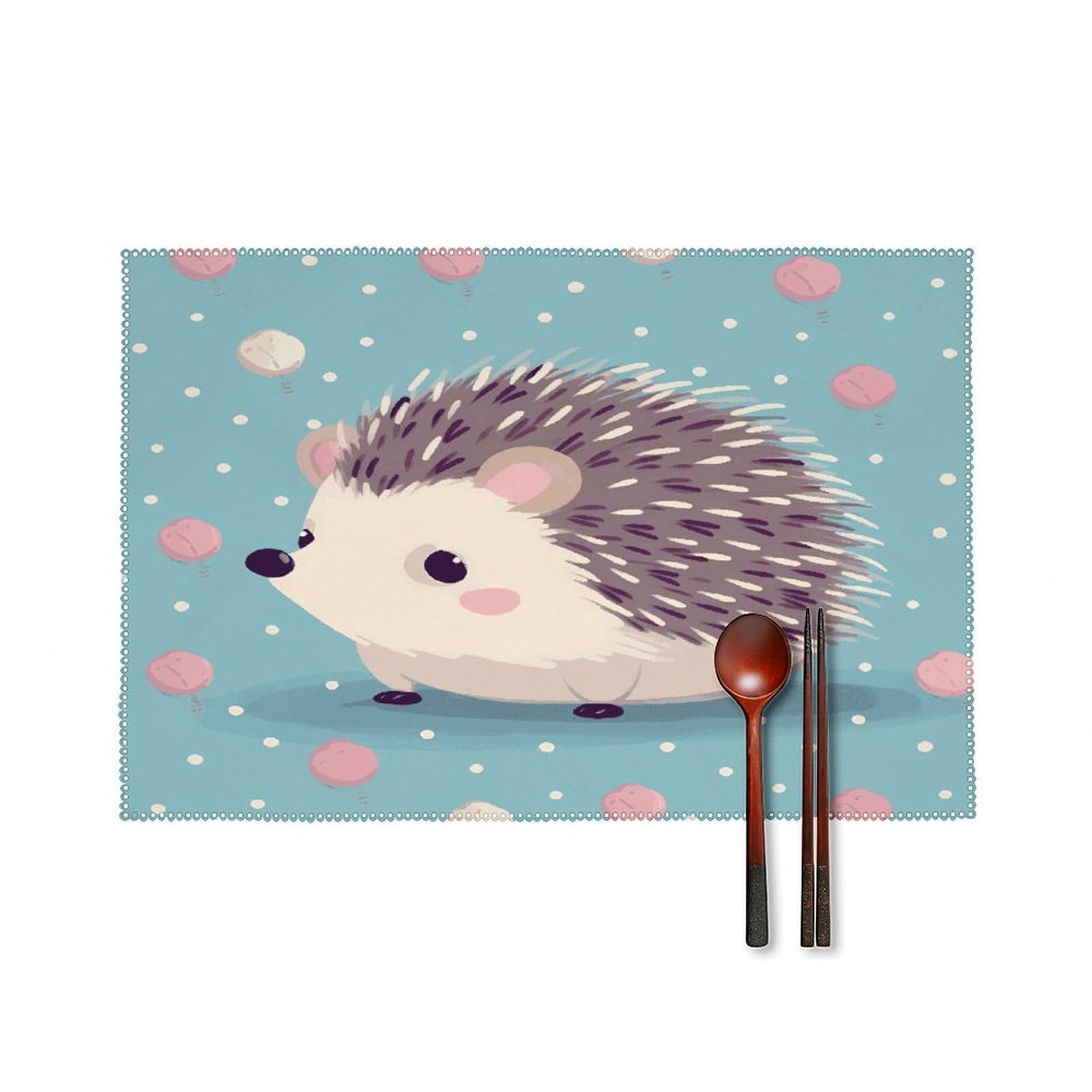 Btcowzrv Style Hedgehog Polkadot Canvas Placemats Set Of 6, Wipeable Washable Place Mats For Indoor & Outdoor, Table Mat Decor For Kitchen Dining Party
