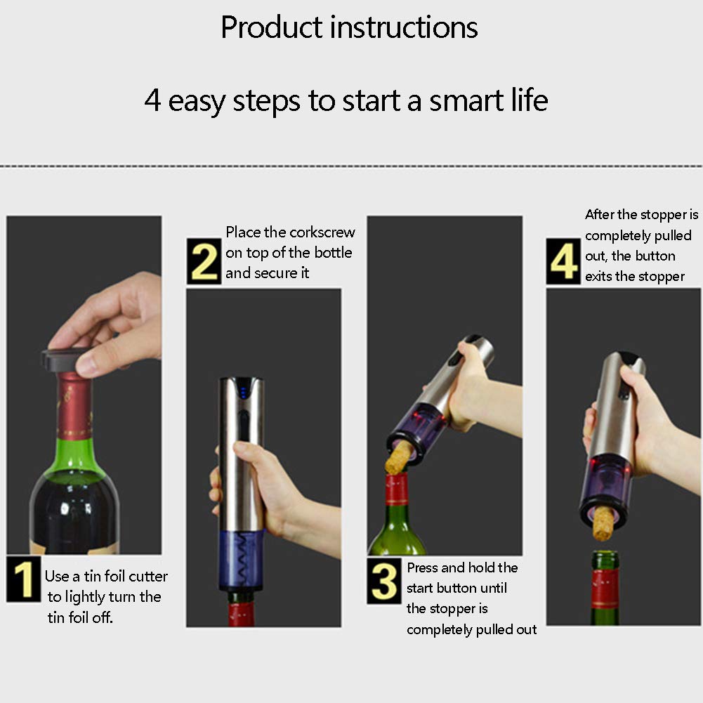 Eléctrico del Acero Inoxidable abrebotellas, Conveniente Botella de Vino abridor Recargable Negocio casero de la Botella automática portátil abridor de la Caja de Regalo Conjunto de 12