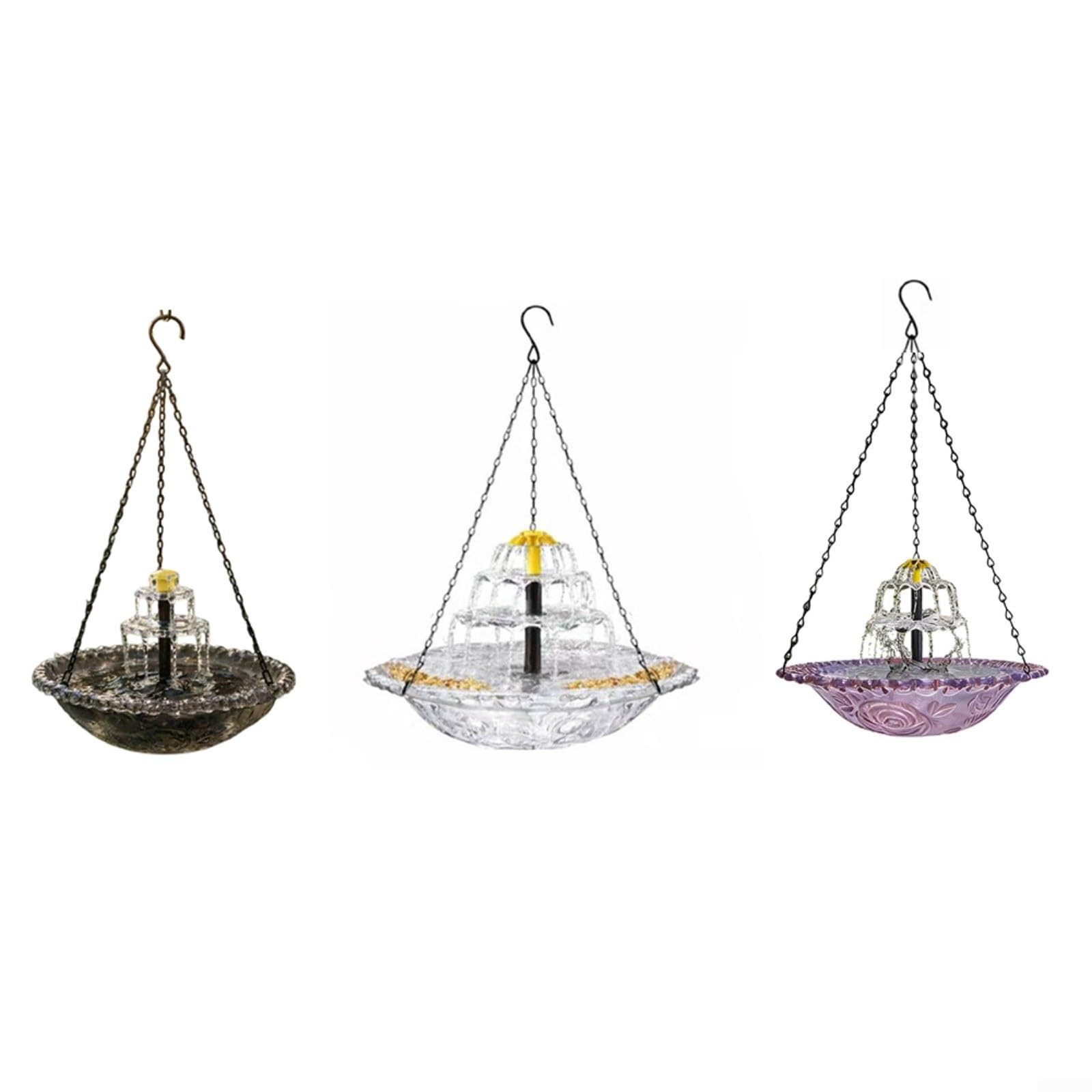 Vasca per uccelli a fontana solare da esterno con mangiatoia sospesa, vivace fontana da giardino, facile da installare (blu)
