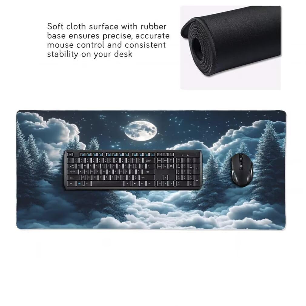 Tappetino Mouse XXL 1000x500mm Luna Piena Grande Mouse Pad, Tappetino Scrivania con Bordi Cuciti, Grande Mousepad Gaming con Base Antiscivolo per Ufficio e Casa (Pino Tra Le Nuvole) -MP1572