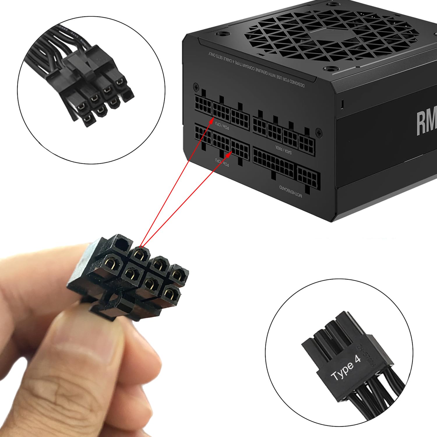 Pojedynczy kabel PCIe do zasilacza Corsair, proces wytłaczania, kable PCIe (podwójne złącze 6+2-pinowe), czarny