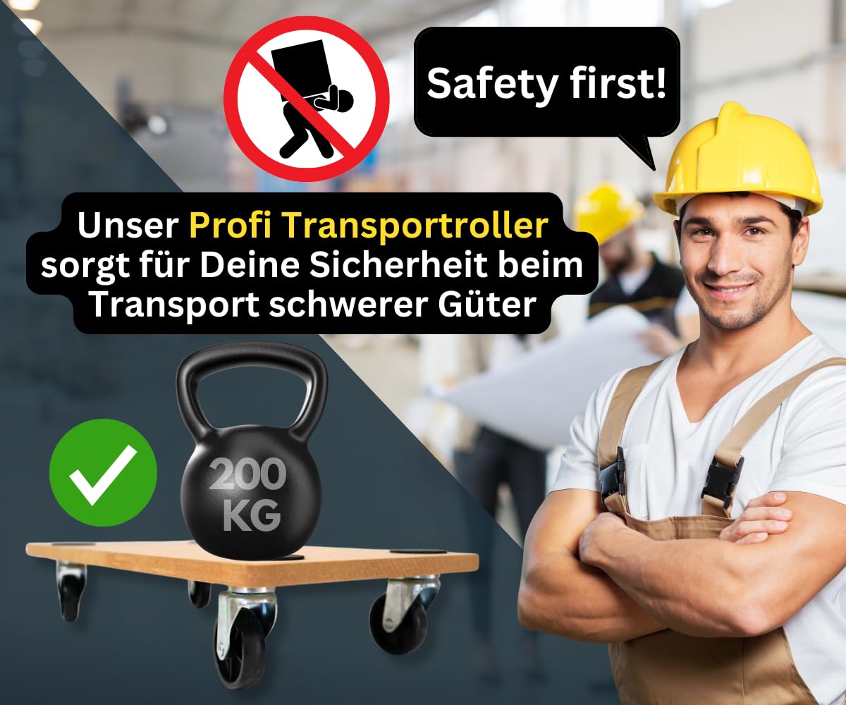 PROREGAL Profi Transportroller Hercules 30x60 cm Schwerlast bis 200 kg mit 4 Gummirollen & Griff, MDF Holzplatte, 10er Set Rollbrett für Möbel Möbelroller Transporthilfe für Umzug Pflanzen Werkstatt
