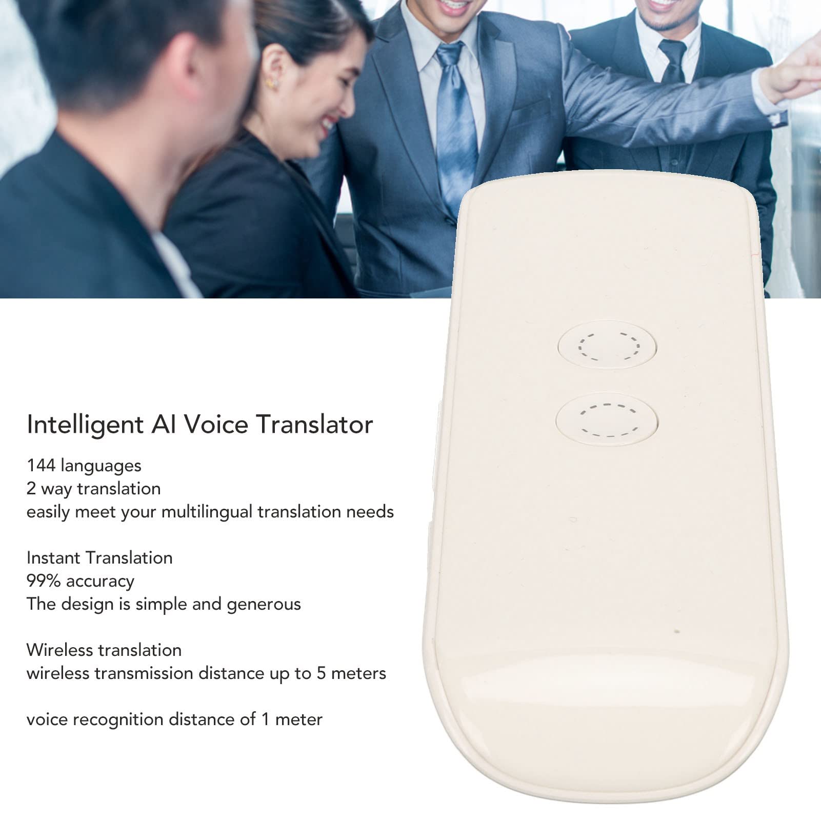 LOCADENCE Intelligent AI Voice Translator, 144 Languages 2 Way Translation 99% Accuracy BT Connect Phone Portable Translation Devices for Travel Work Learning (White)