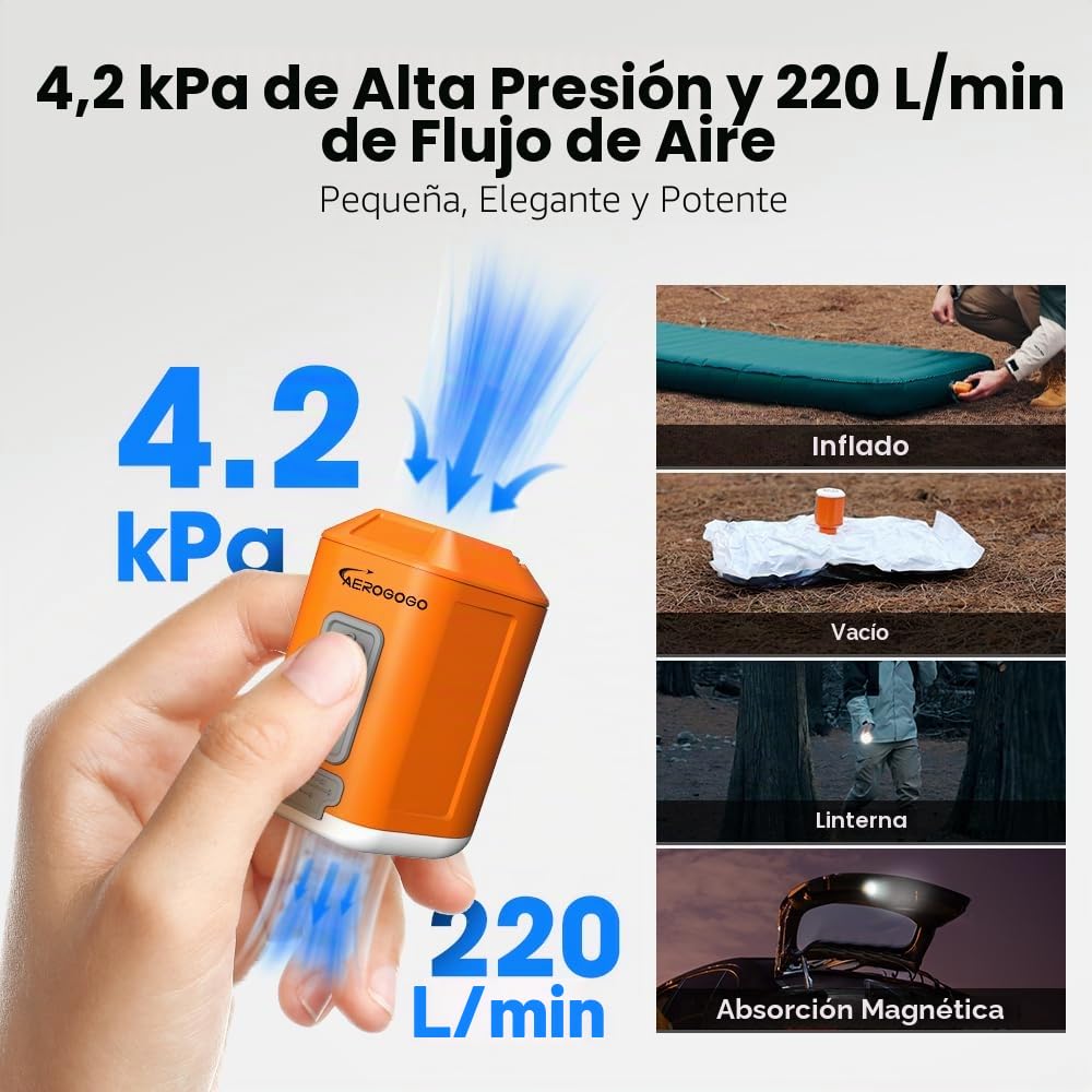 GIGA Pump 4.0 Electric Mini Air Pump for Air Mattress,Portable Pump with 1300 mAh Battery,5 Air Nozzles,Ultralight Air Pump for Swimming Rings,Vacuum Bags