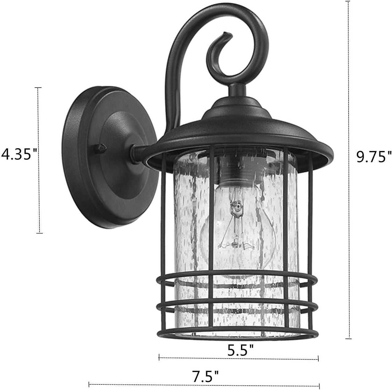 Matte Black Weather Resistant Metal Outdoor Wall Lantern Set with Seedy Glass
