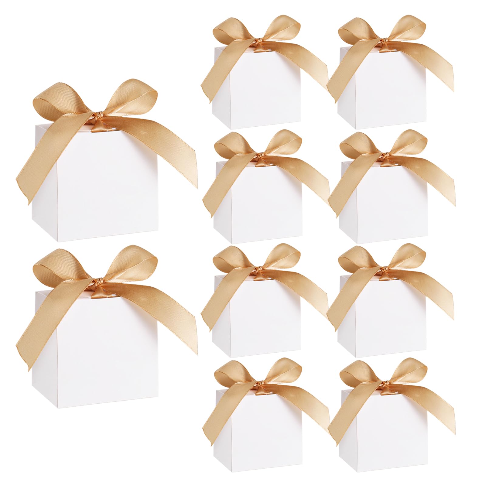 24 Pack White Favour Boxes Mini Gift Bag Party Gift Boxes for Wedding Baby Shower(Gold Ribbons) — image 1