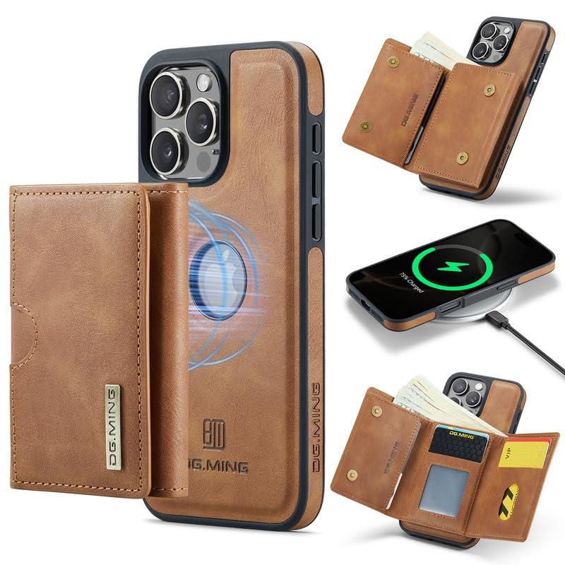 Étui portefeuille iPhone 16 Pro Max pour voyager léger en brun