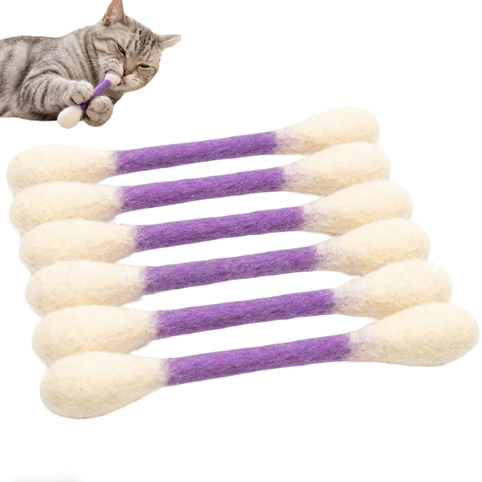 Mfyxde 6/12Pk Cotton Swabs Cat Toys with Catnip, Giant Cat Q-Tip Toy, Big Interactive Felt Kitten Chew Sticks Kicker Toy, Safety ＆ hygiene, Lover Gift Accessories (6*Purple)