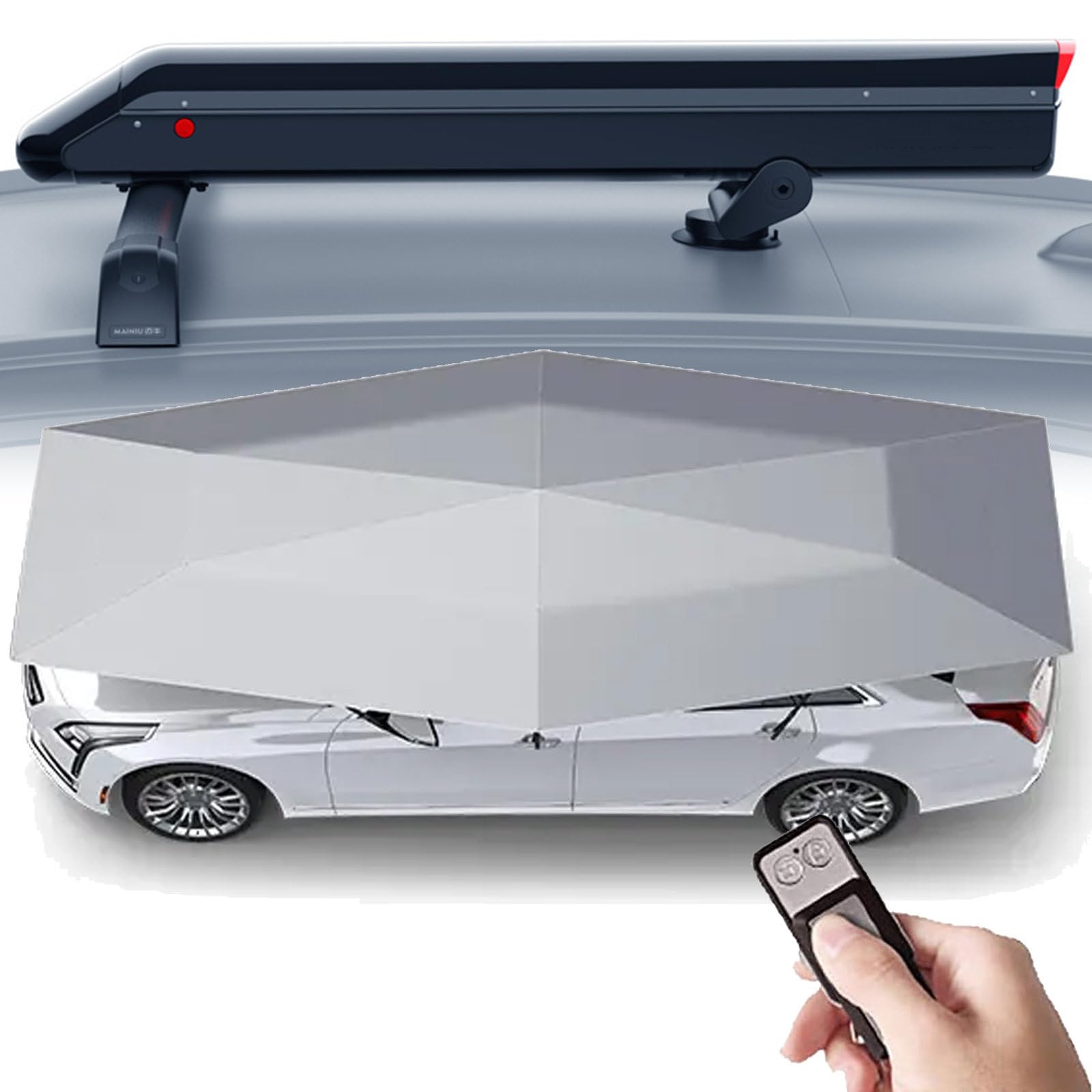 VNATWGOO Fully Automatic Car Tent, Electric Car Umbrella, with 5000mAh Removable Battery, Electric Automobile Protection Cover,Grey-A