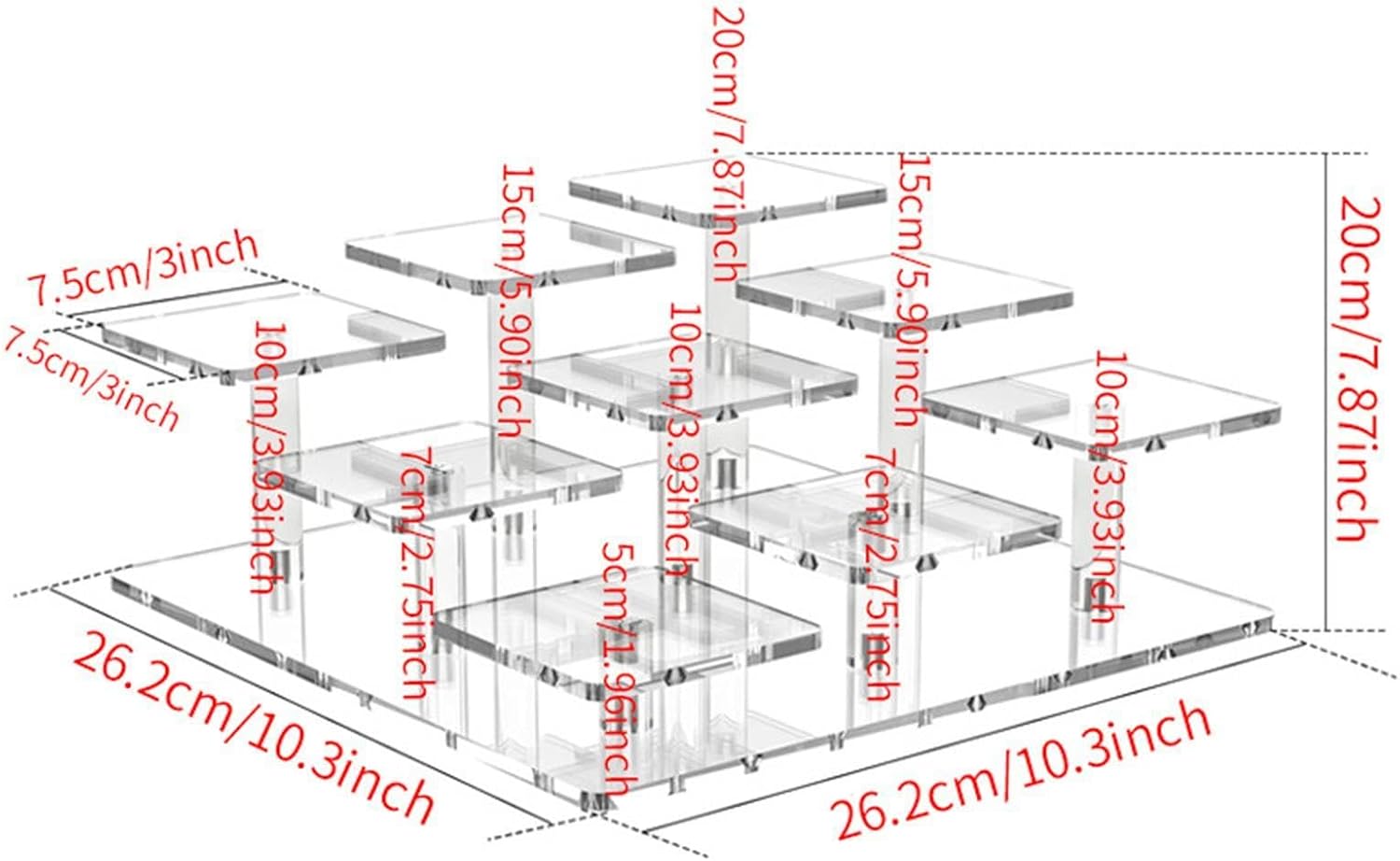 predolo 9 Tier Display Riser for Figures and Perfume Storage with Cupcake Holder, Clear