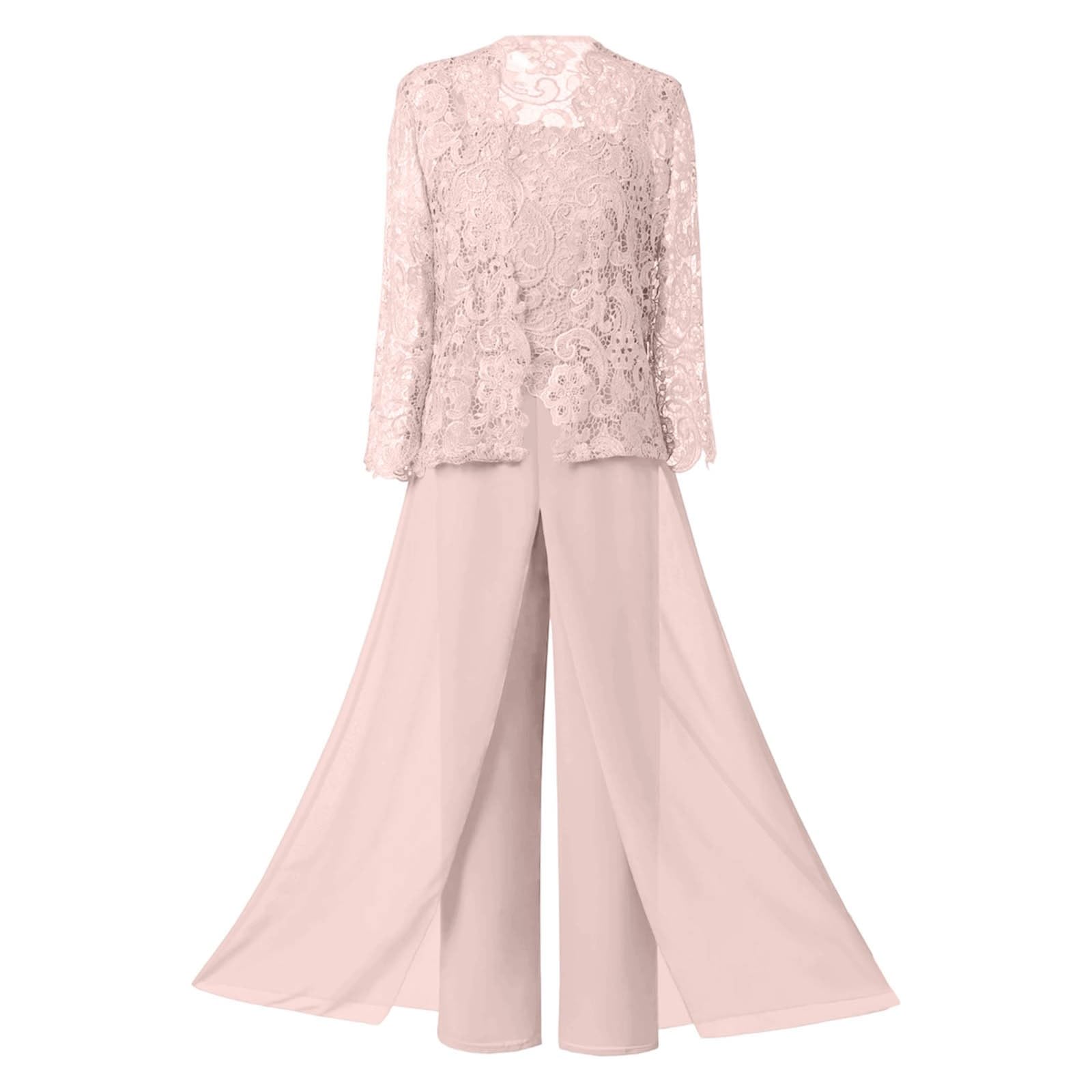 Generisch Ensemble 3 pièces pour femme - Pantalon festif élégant - Haut en dentelle - Cardigan à manches longues et pantalon en mousseline de soie - Costume pour mariage, cocktail, loisirs
