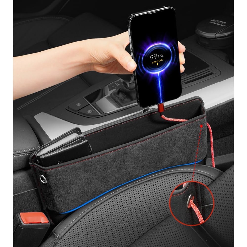 Autostoel Gap Organizer, voor Fiat 500 / 500E / 500L / 500X / 500 Abarth/Croma/Doblo/Fiorino PU Lederen Autostoel Organizer Zak voor Mobiele Telefoons Portemonnee Kaarten Munten,D Orange