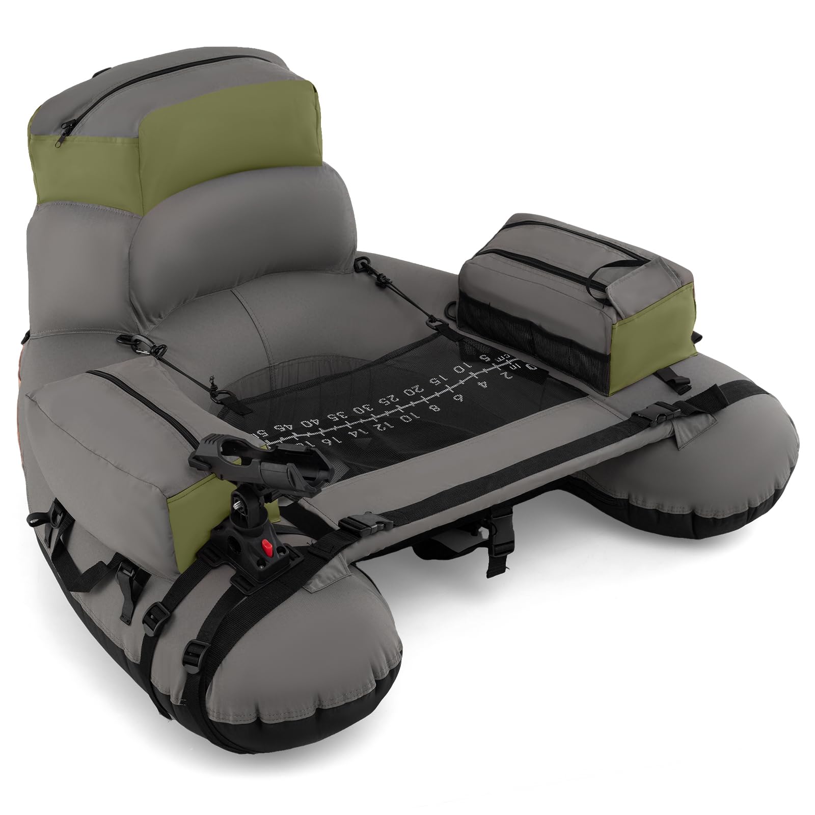 SPOTRAVEL Inflatable Fishing Float Tube, Fishing Boat with Pump, Adjustable Straps, Paddle, Rod Holder & Flippers, 150KG Load Capacity Fly Fishing Belly Boat (Green+Gray, 110x108x64 cm)