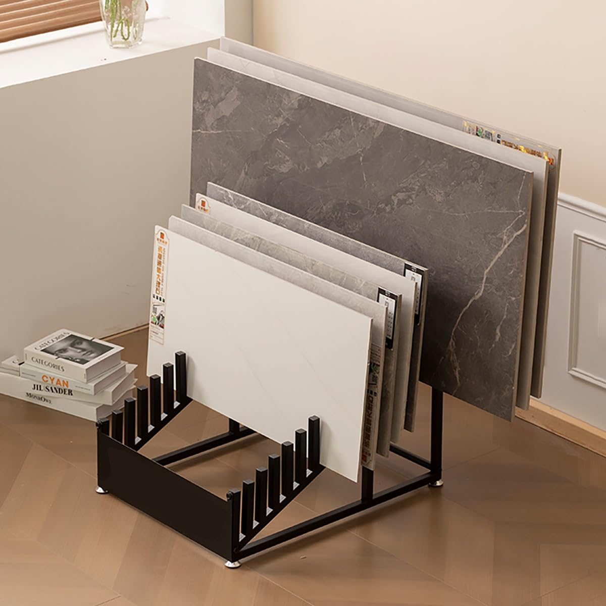 LLYLAFDC Metal Ceramic Tile Display Rack, Marble Slab Organizer Shelf for Retail Stores/Trade Show, Commercial Advertising Board for Save Space(28.1in)