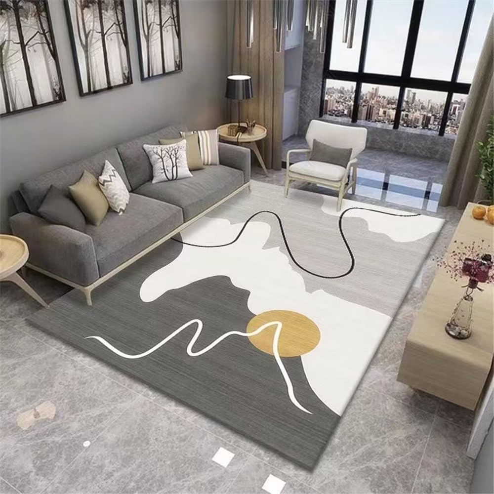 Grand tapis chambre adulte géométrique gris 60x90cm et moquette durable abstraite