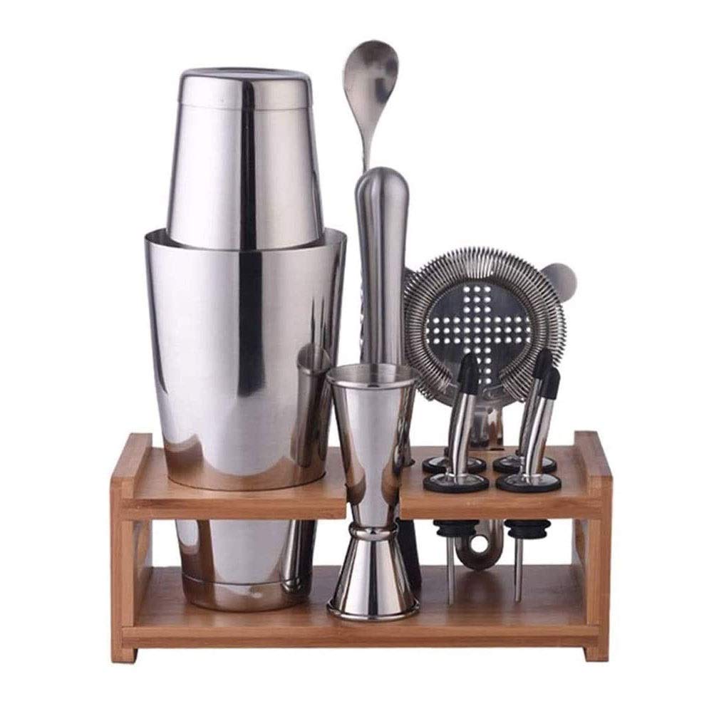 Steker Set Bartender Kit con soporte |Kit de barras Bebida mezclador Set para mezcla de bebidas - Herramientas de barras: Coctelera de Martini, Jigger, colador, Cuchara del mezclador, Muddler, L