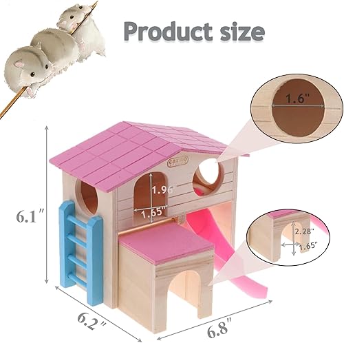 Miniatura 2 de kathson Casa de hámster para animales pequeños para mascotas con divertida escalera de escalada deslizante de madera para jugar juguetes masticables