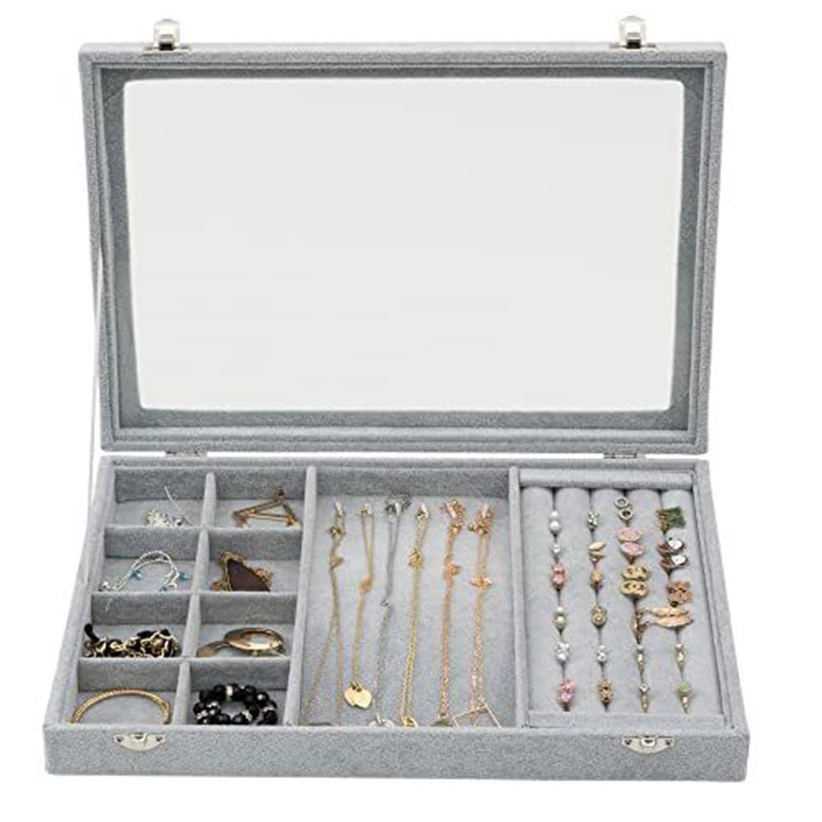 Sasha Morel Jewellery Box 3 in 1 Jewellery Organiser Soft Ice Velvet Display Case Lockable Storage Box With Clear Lid Earring Storage Organiser Christmas Gifts Jewellery Boxes for Women