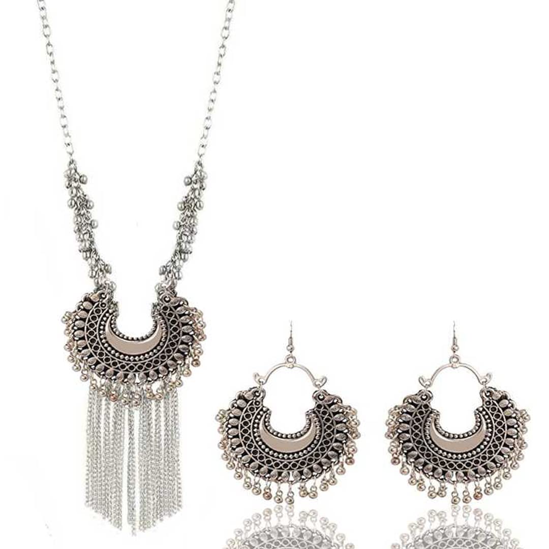 Vembley Antique Silver Ghungroo Beads Dual Tone Afghani Necklace Set for Women/Girls (B0BMVNFFGD) Amazon Price History, Amazon Price Tracker