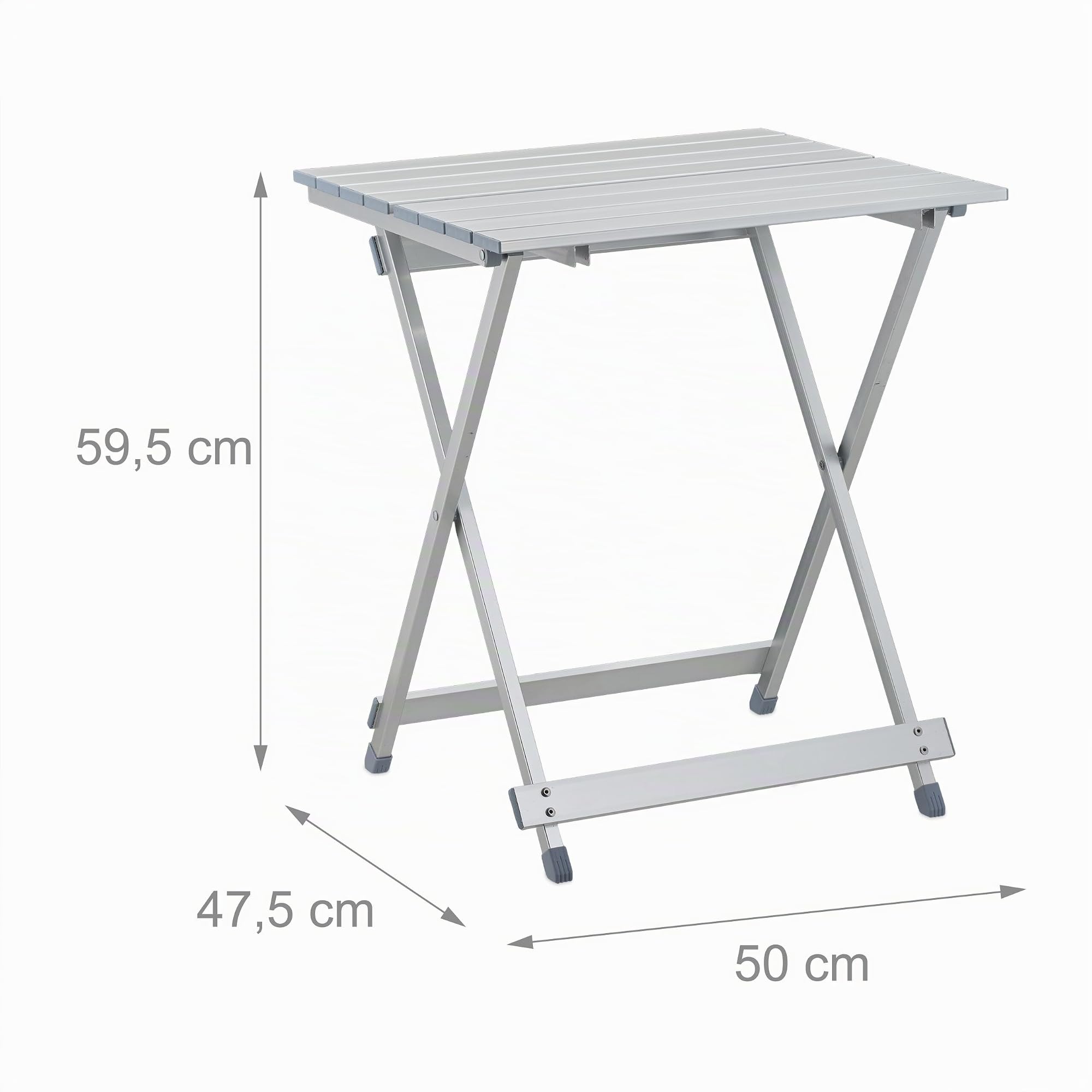 Relaxdays - Mesa Auxiliar Plegable de Aluminio, 61 x 49.5 x 47.5 cm, para el Jardín Terraza Acampar, Color Plateado