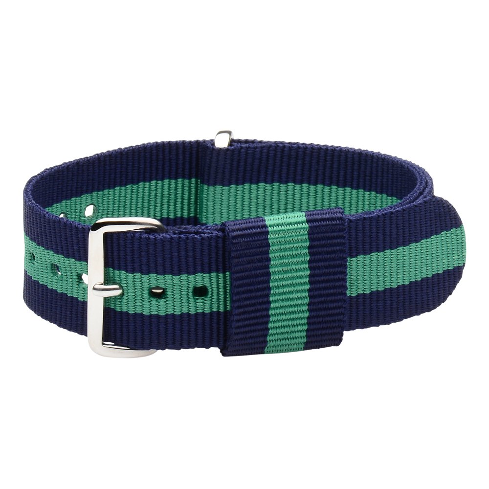 Clockwork Synergy, LLC Ladies 18mm Ballistic SS Raf Nylon Loop Navy Blue/Green Watch Strap Band