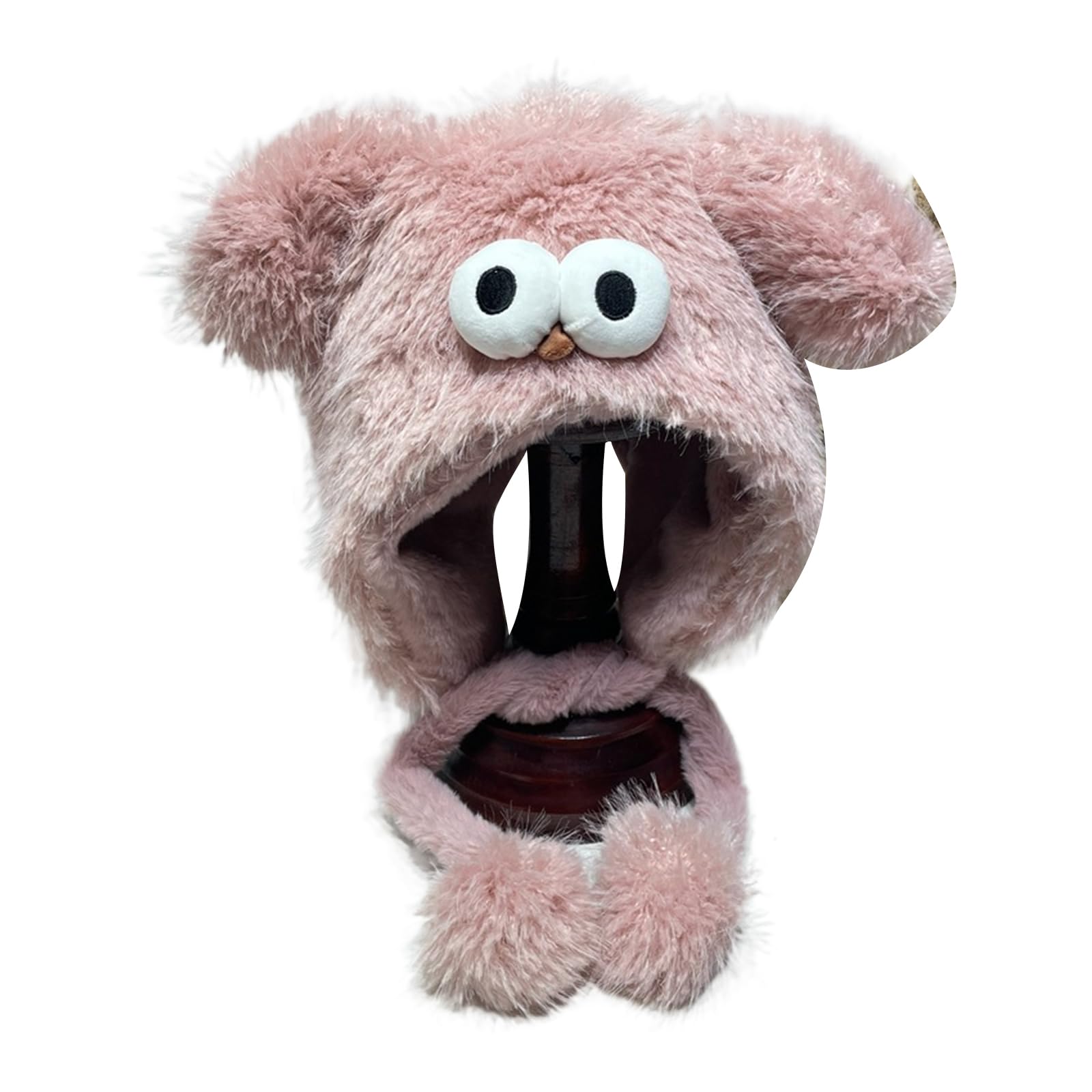 Cartoon Ear Flap Thicken Plush Ear Muff Hat for Skiing Hiking Lady Windproof Ushanka Hat for Cold Weather Pink