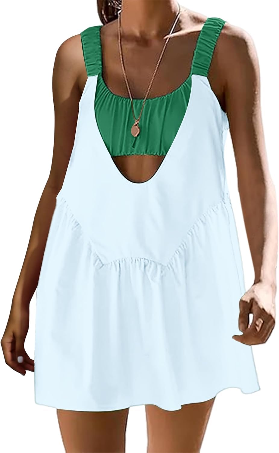 Navonta Womens Tennis Dress with Built in Shorts and Bra Cut Out Athletic Workout Dresses Hot Shot Mini Dress 2 Piece Outfit Green White