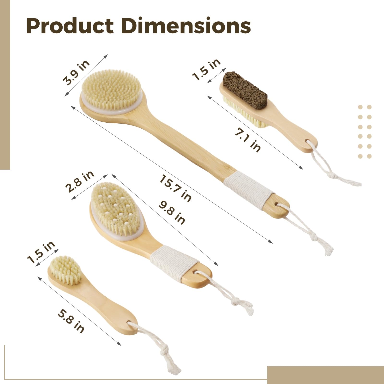 4er-Set Trockenbürsten, Körperbürsten mit Wildschweinborsten und Griffen, Bade- und Duschwerkzeug zum Peeling für Gesicht, Rücken, Füße und Körperpflege, für trockene oder nasse Anwendung