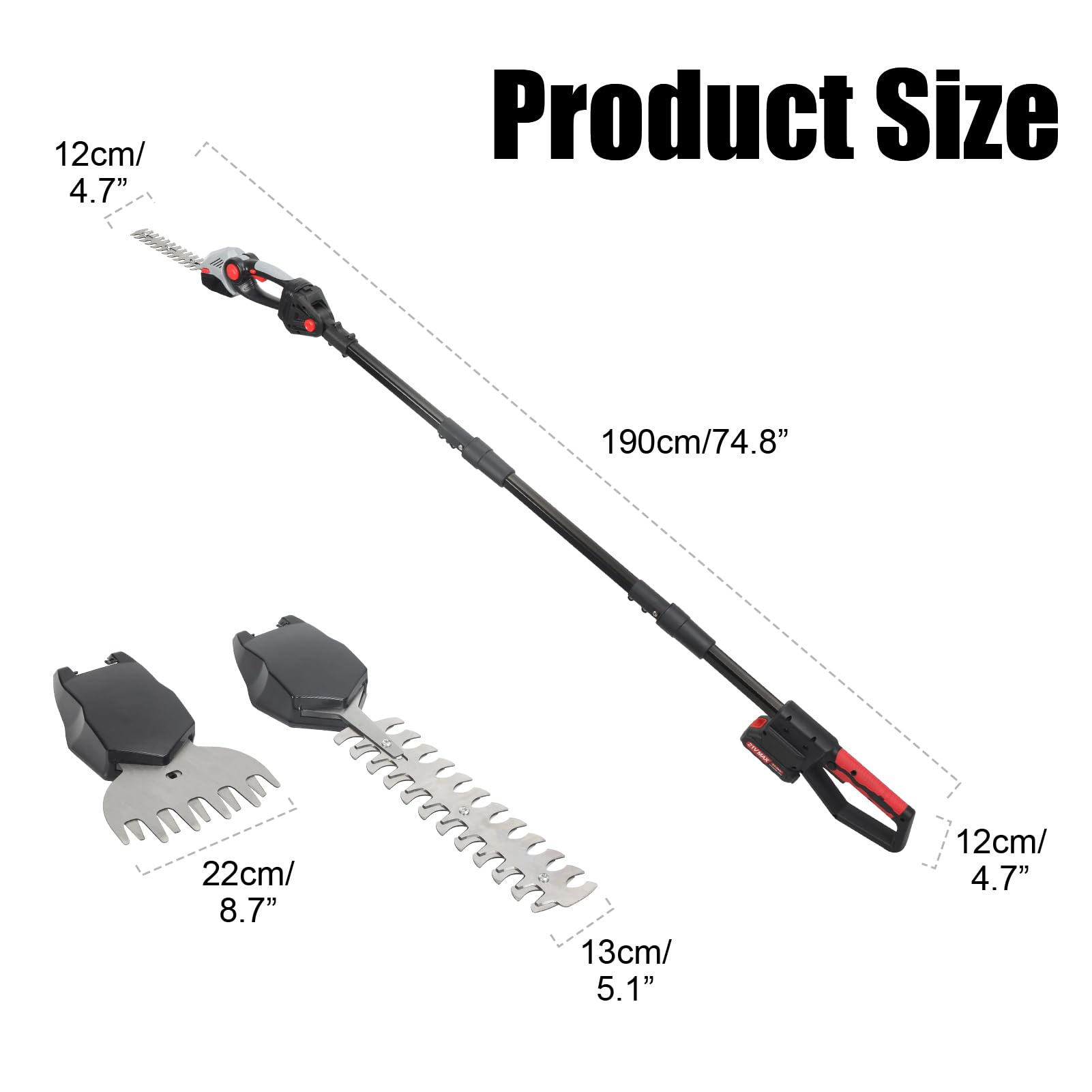Tronçonneuse Électrique 2-en-1 - Élagueuse sur Perche Télescopique 6 Pouces avec 2 Batteries 1500mAh, 1500W Sans Balais pour Jardin (Portée 3.7m) (M-294)
