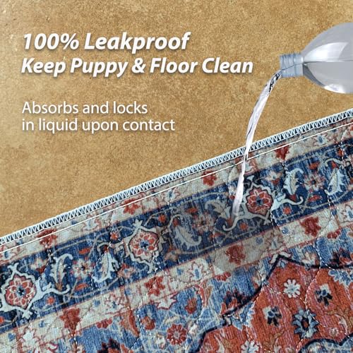 Image of nunubaby 4PACK Washable Pee Pads for Dogs, Stylish, Non-Slip and Leak-Proof Pee Pads. Reusable Potty Pads for Dogs for Crates and Floors.(Red /Floral,24 inch x48 inch )