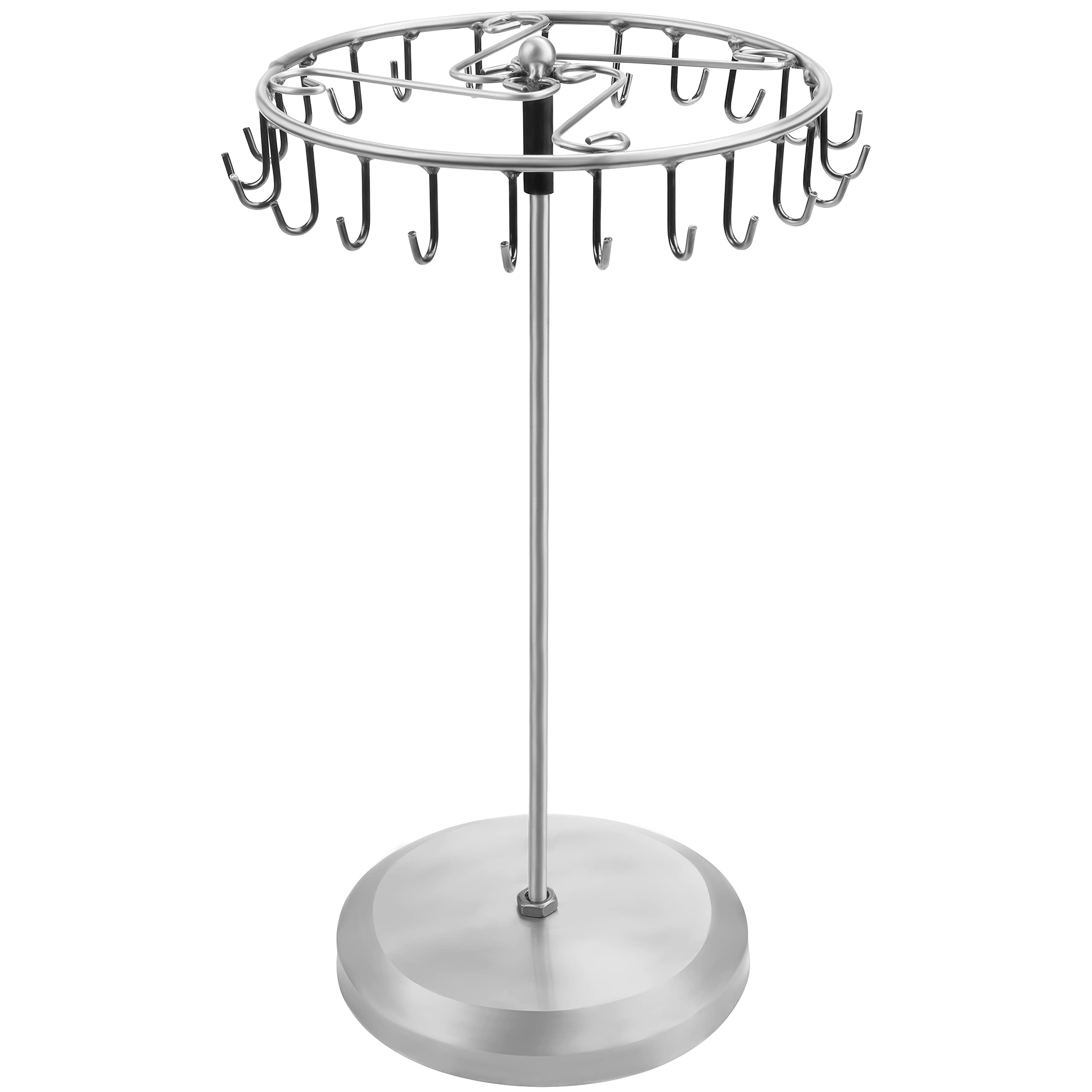 BELLE VOUS Chain Stand Jewellery Silver Rotating (23 Hooks) Height 34.8 x W 20.5 cm Jewellery Stand Tree - Chain Storage Hanging - Jewellery Tree for Necklaces & Bracelets, Rings & Earrings