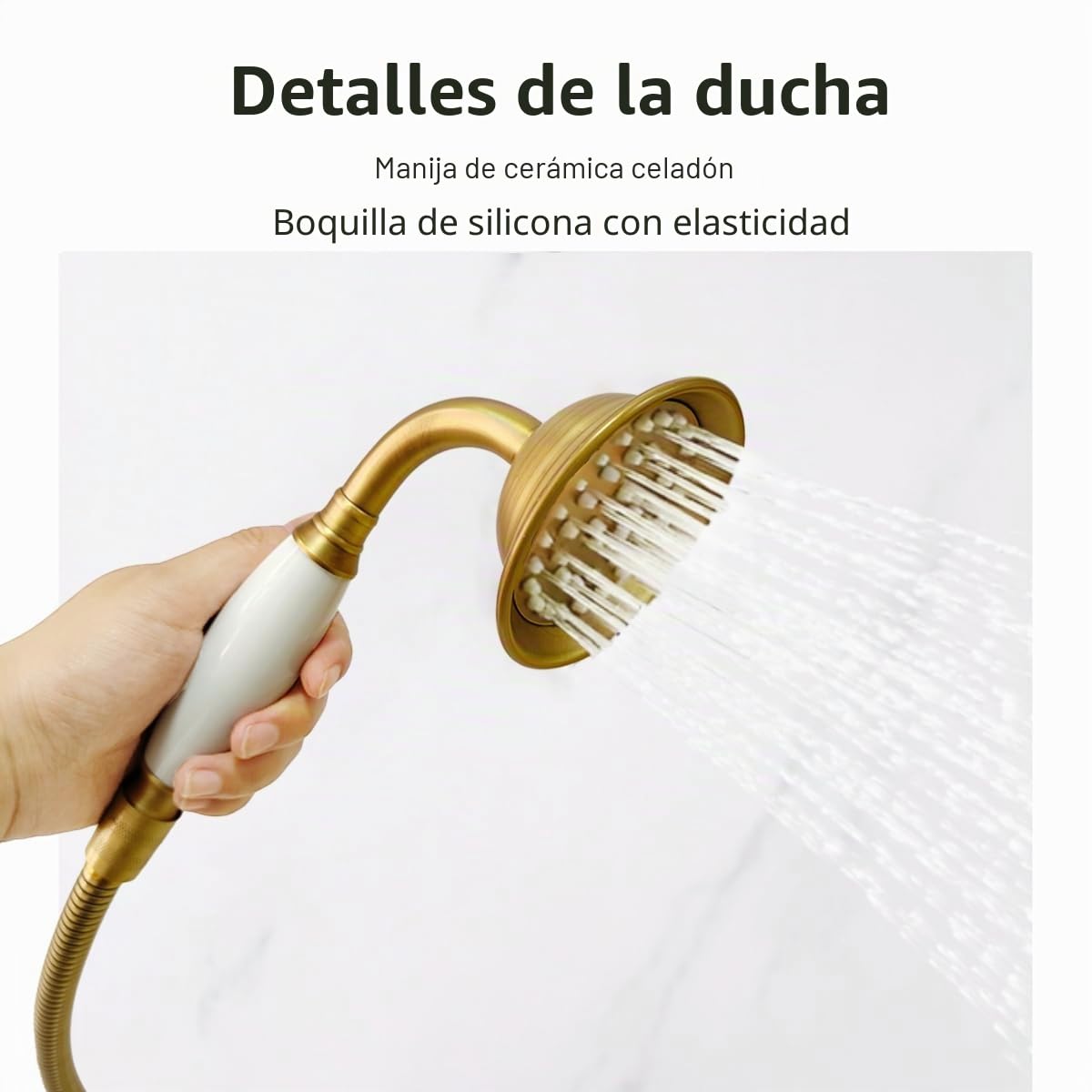 Grifo de Bañera con Ducha de Mano Latón Antiguo | Retro mezclador monomando de bañera en pared, caño largo giratorio de 90 ° con soporte y 1.5m manguera