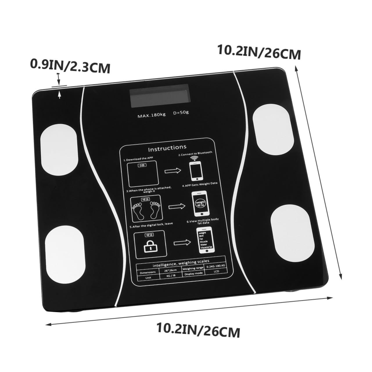 Balance Impédancemètre USB Rechargeable, Affichage Led, 180 Kg