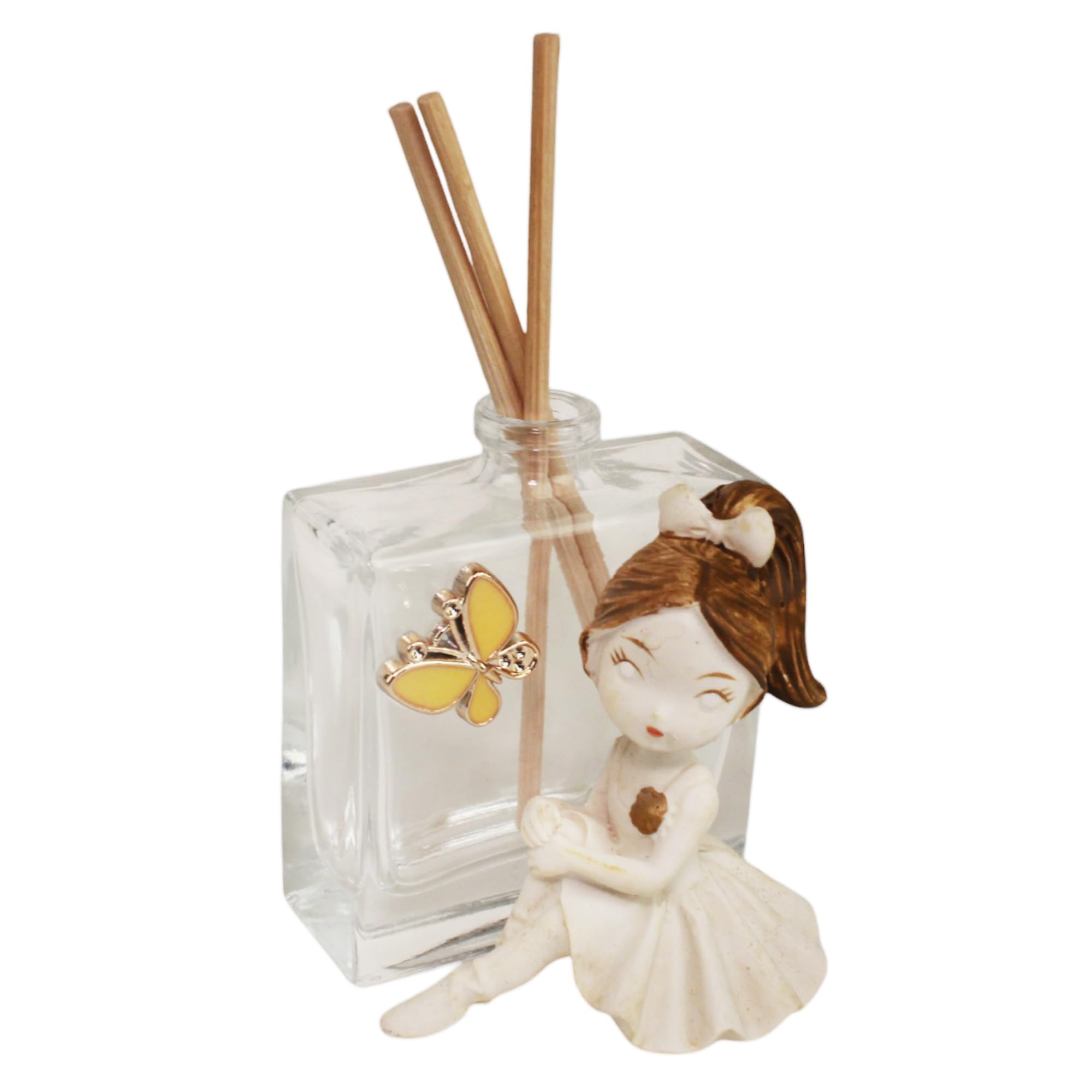 DLM-A723 Bomboniere 6 utili Profumatori in vetro trasparente cm 6x5x6 con 6 profumi e 6 scatole Ballerina con farfalla per Battesimo Bimba Comunione Bambina Cresima Ragazza 18 Compleanno